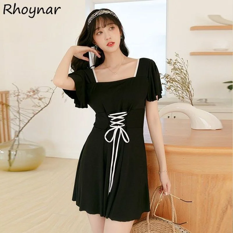 

Cover-up Women Fashion Elegant Bow Female Summer Swimsuit Cute Sexy Backless French Vintage Criss-cross Slim Sweet Girls Beach