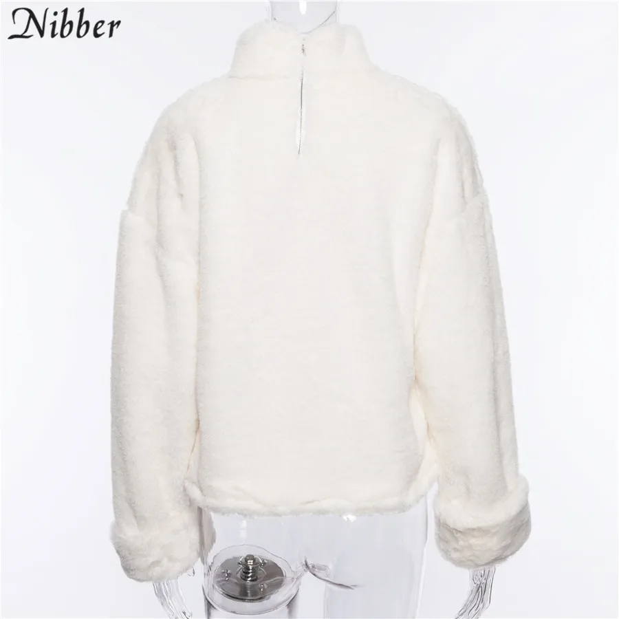 Nibber/Осенняя мода, женские топы с плюшевой подкладкой, длинная плюшевая куртка с капюшоном,, уличный Повседневный Белый пуловер для вечеринки, женский свободный Тонкий Топ