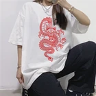 Футболка женская Свободная с коротким рукавом и принтом дракона в китайском стиле