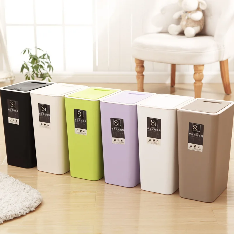 

Kitchen Trash Cans Press Type Waste Bins Household Bathroom Trash Bag Holder Can Hand-Opening Classification Large Waste Bin