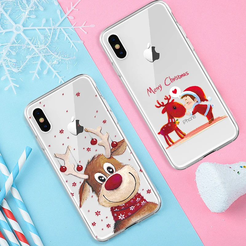 For iPhone 11 Pro X XR XS MAX 6 6S 7 8 Plus New Year Merry Christmas Case Santa Claus Elk Snowman X-mas Tree Bell Capa Cover | Мобильные