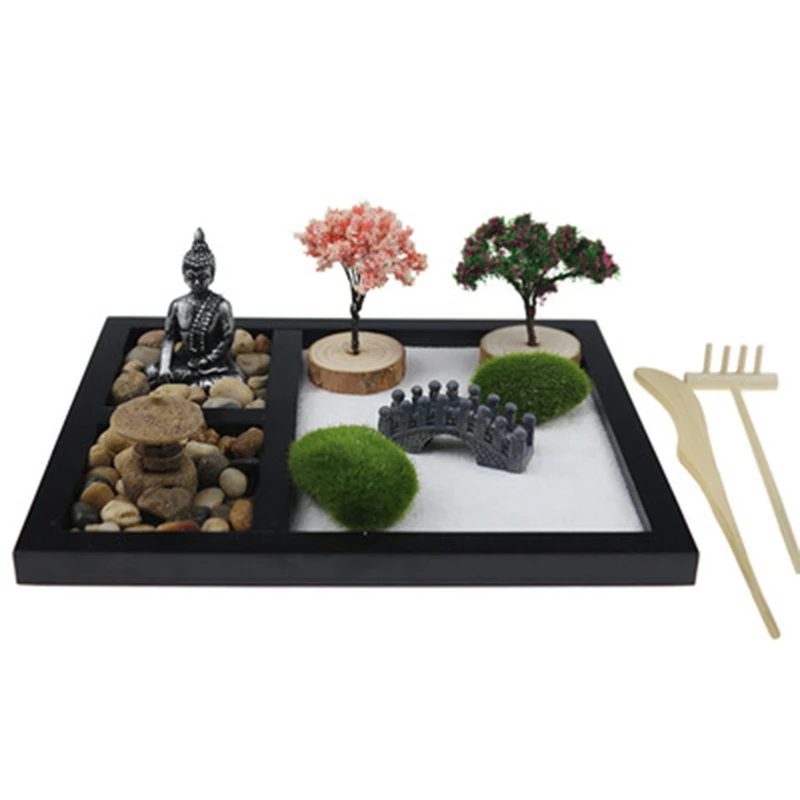 

Japanese Zen Sand Garden Tabletop Mini Zen Garden Kit for Home Office Tabletop Decor for Relaxation Meditation
