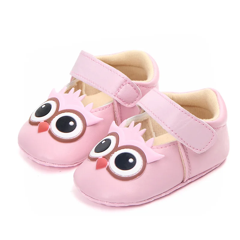 Детская обувь с мягкой подошвой и рисунком совы для маленьких девочек