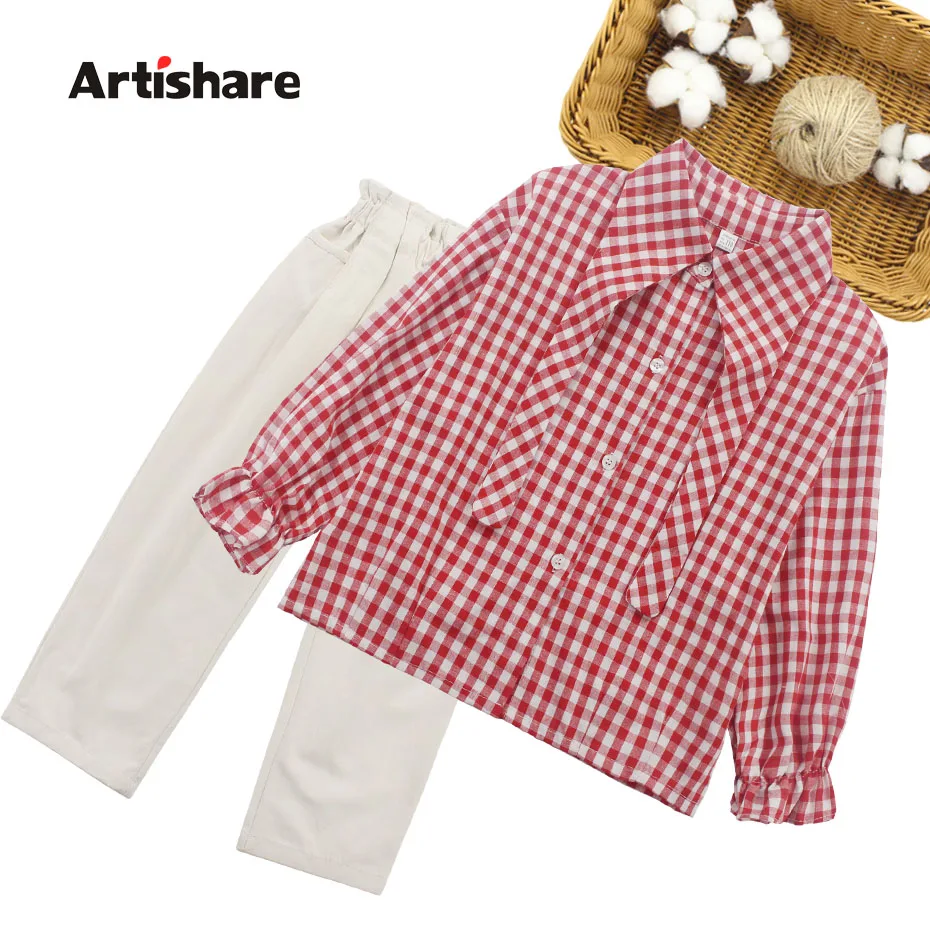 Детский комплект одежды для девочек Клетчатая блузка + штаны из 2 предметов