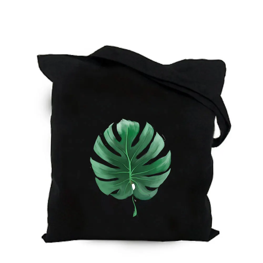 cotton canvas bag 01 Зеленый лист растений черный хлопковый холст сумка Подгонянная эко девушка сумка на заказ сумка для покупок с логотипом для мужчин или женщин - Цвет: cotton canvas bag 01