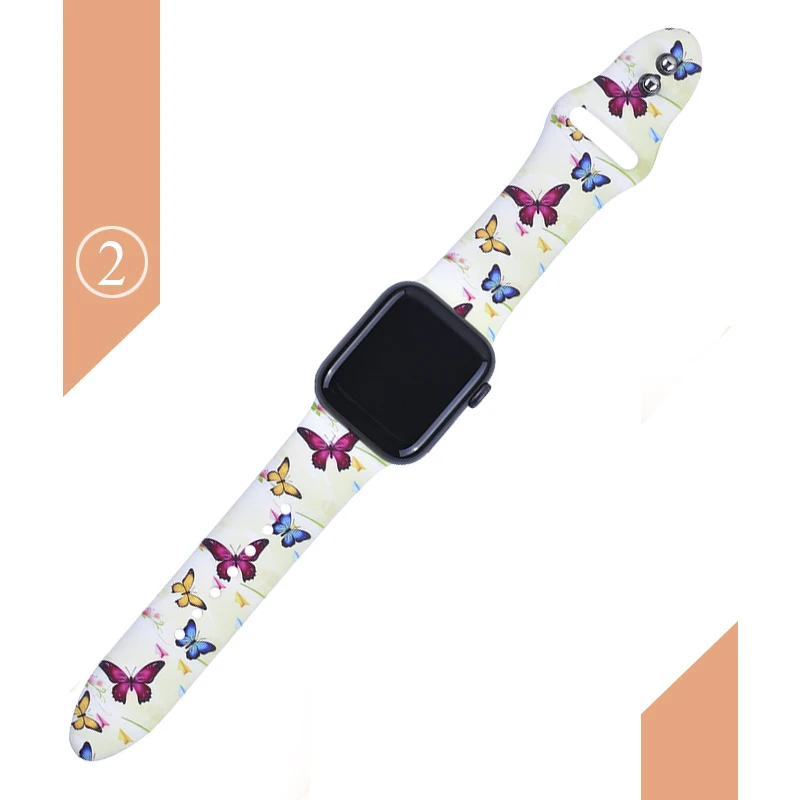 Цветочные полосы для Apple watch Series 5 4 3 2 1 40 мм 44 мм, силиконовый ремешок с принтом для iWatch Series 5 4 3 2 1 38 мм 42 мм - Цвет ремешка: Color 2