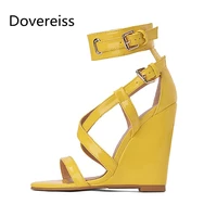dovereiss fashion summer womens shoes pure color yellow consice narrow band elegant wedges femmes buckle sandals 36 47