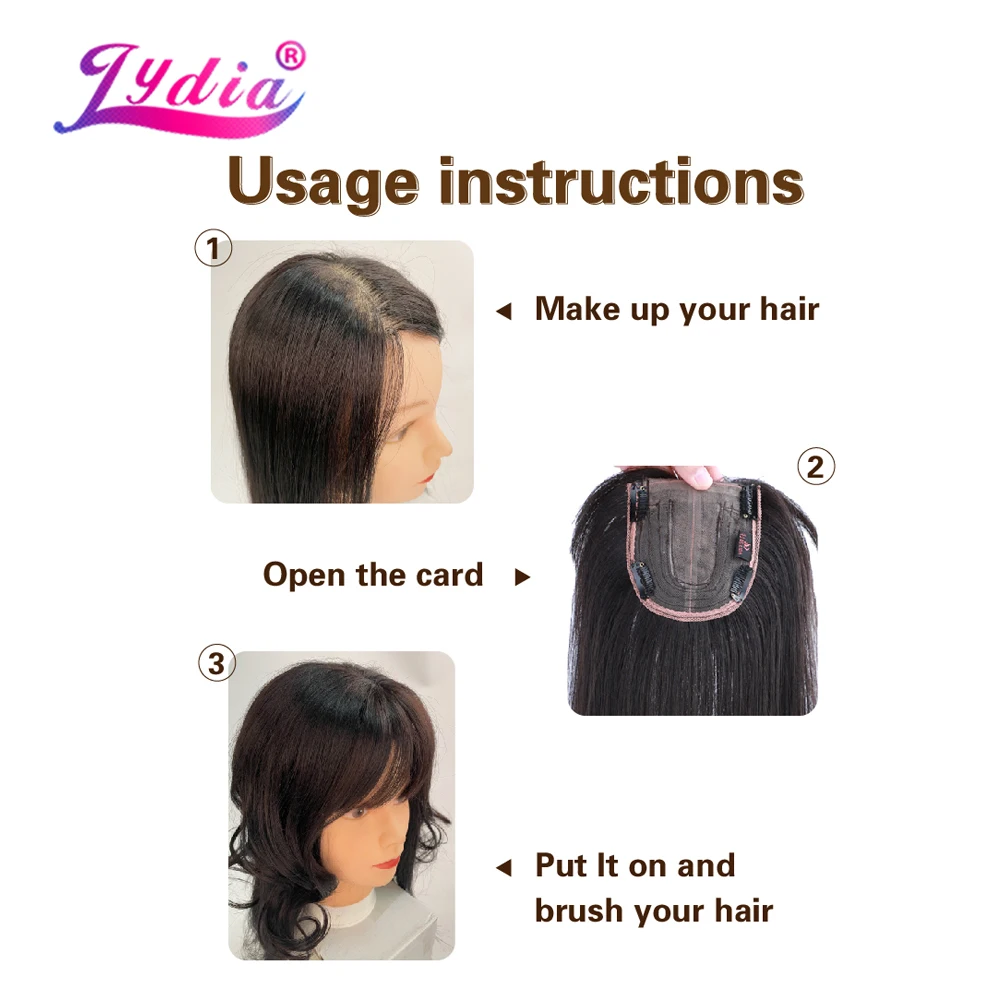 Lydia For Women Curly Synthetic Mixed Hair Extensions Toppers With Bangs Clips In Hairpiece Natural Black Hairline Wig 16Inch | Шиньоны и