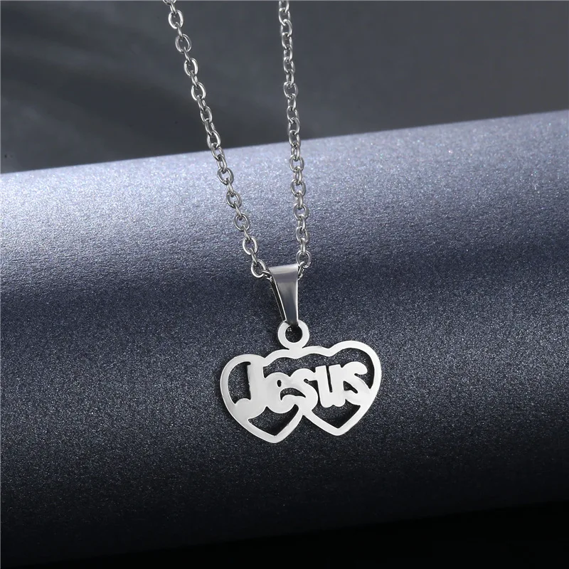 

2021 Stainless Steel Jesus Alphabet Pendant Necklace for Women Man Lover's Sharp Jesus Shape Color Necklace Engagement Jewelry