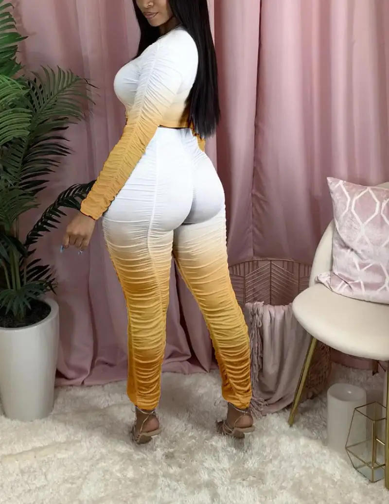 

New Fashion Contrast Color Woman Casual Set Long Sleeve Crop Tops + Pant Female Bodycon Two Pieces Set XXL Tracksuit Outfit