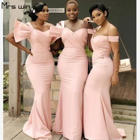 mrs win bridesmaid dresses under 50 meramid long women wedding party dress 2020 boat neck big bow pink vestido madrinha hr074