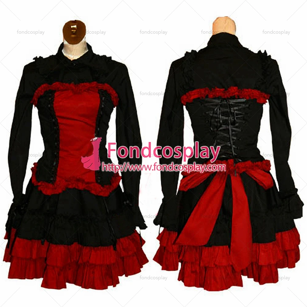 

fondcosplay adult sexy cross dressing sissy maid Gothic Lolita Punk Fashion Black-red cotton Dress Costume Tailor-made[CK002]