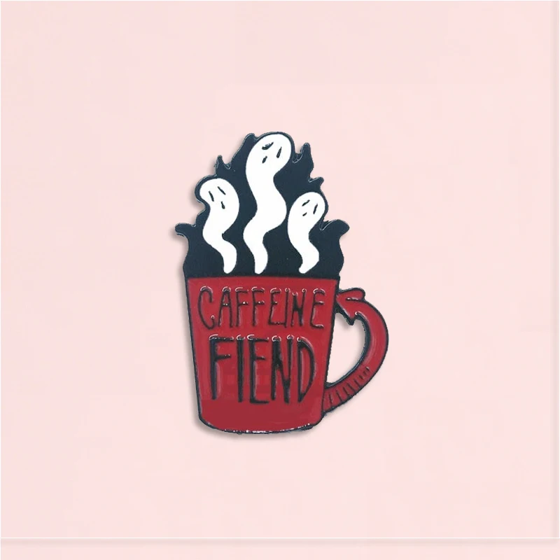 Кофеин FIEND эмалевая булавка призрак чашка женская джинсовая рубашка сумка ужас