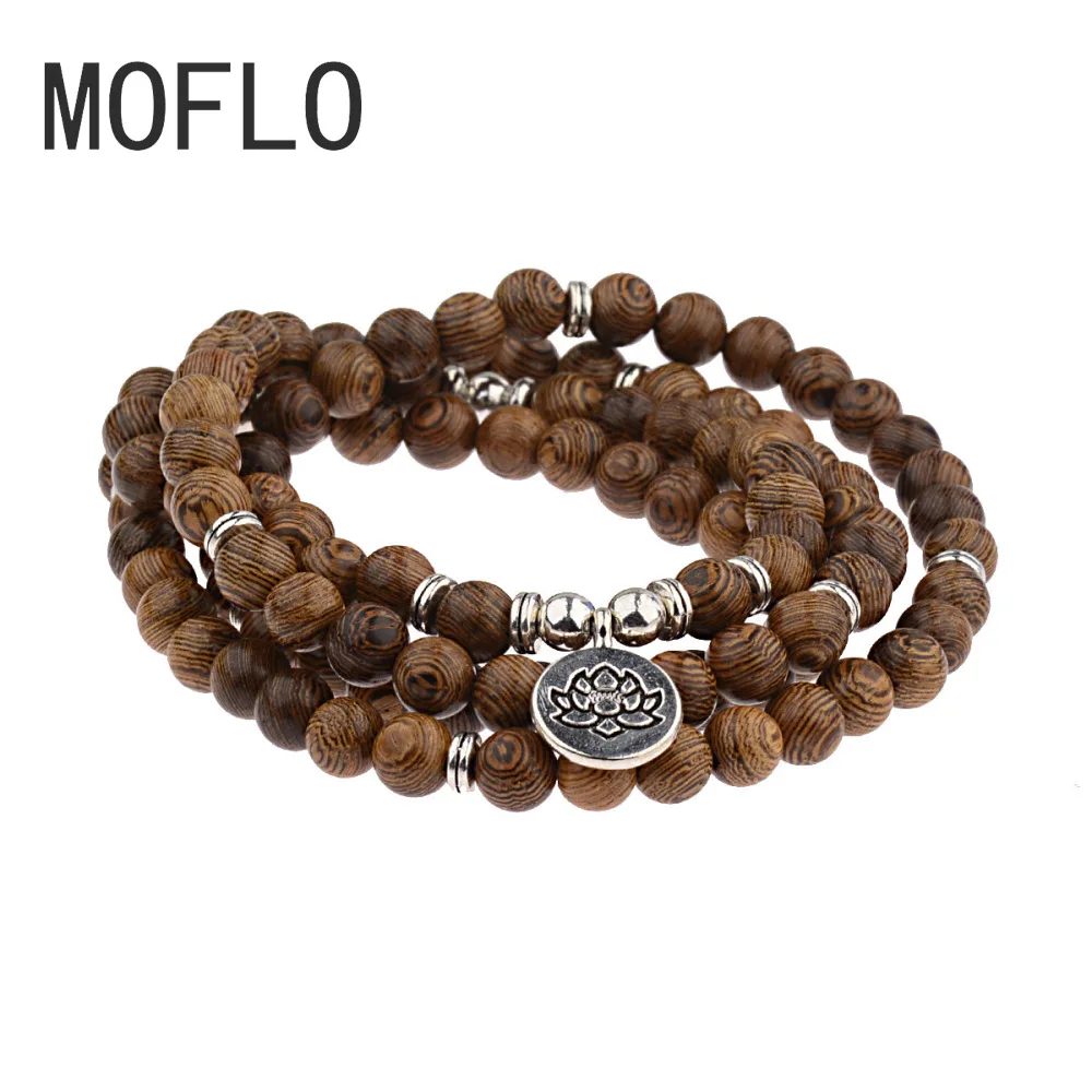 МОФЛО 2020 Новый йогический розарий многослойный браслет Лотос на 108 деревянных бусин Тибетский буддистский мала с чармом Будды для женщин и мужчин.