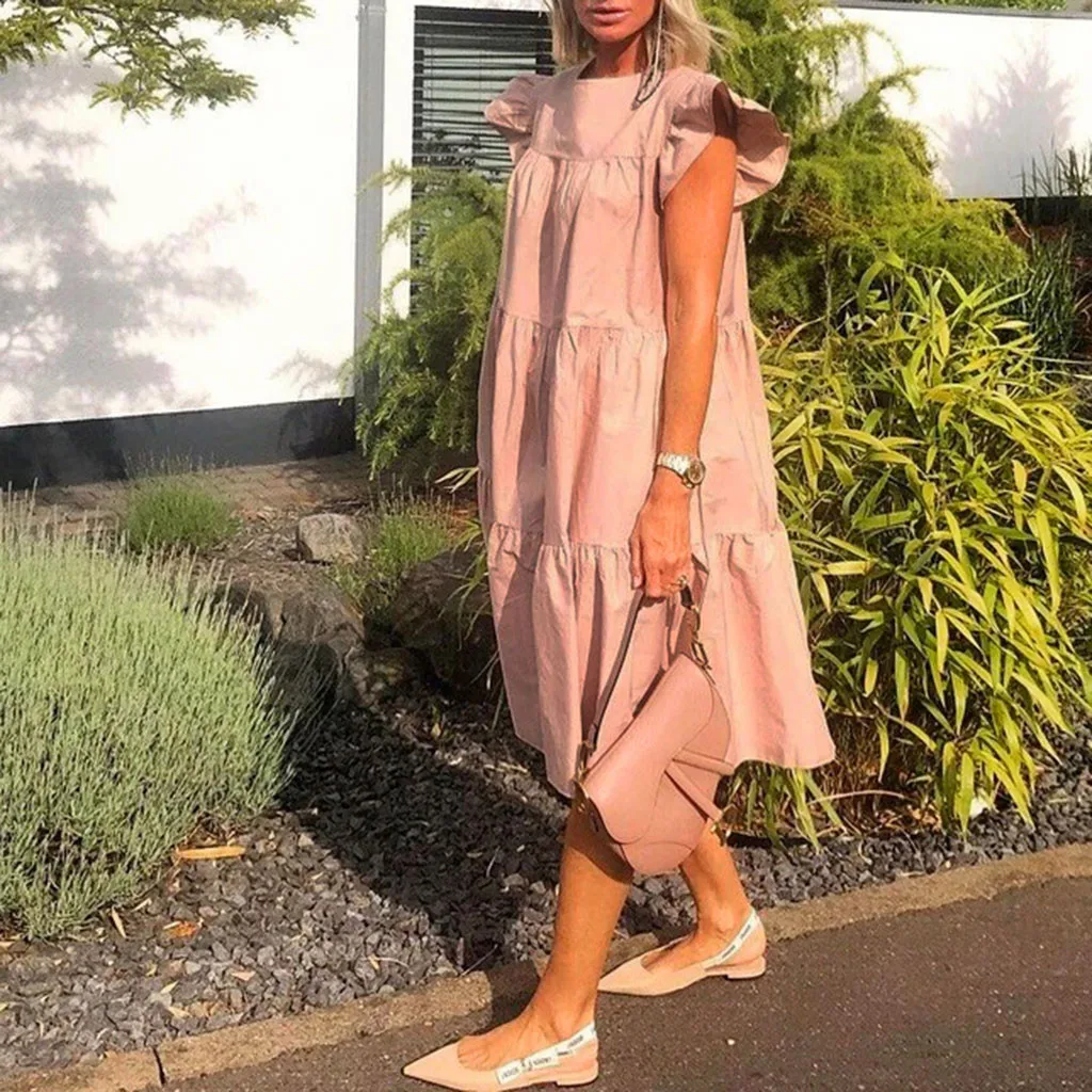 Новое летнее женское платье модное однотонное лоскутное с коротким рукавом и