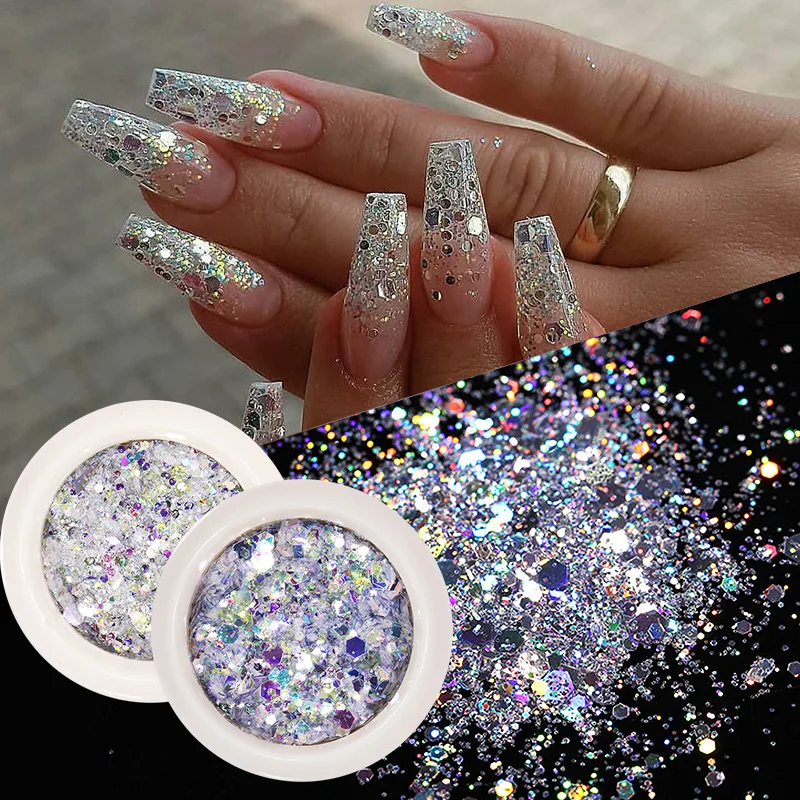 

8 Boxes Holo Nail Art Glitter Flakes Hexagon Sequins Shiny Chrome Pigment Powder for Gel Nail Art Decoration Tips Accessories