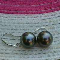charming aaa 10 11mm real natural south sea black round pearl earrings gold