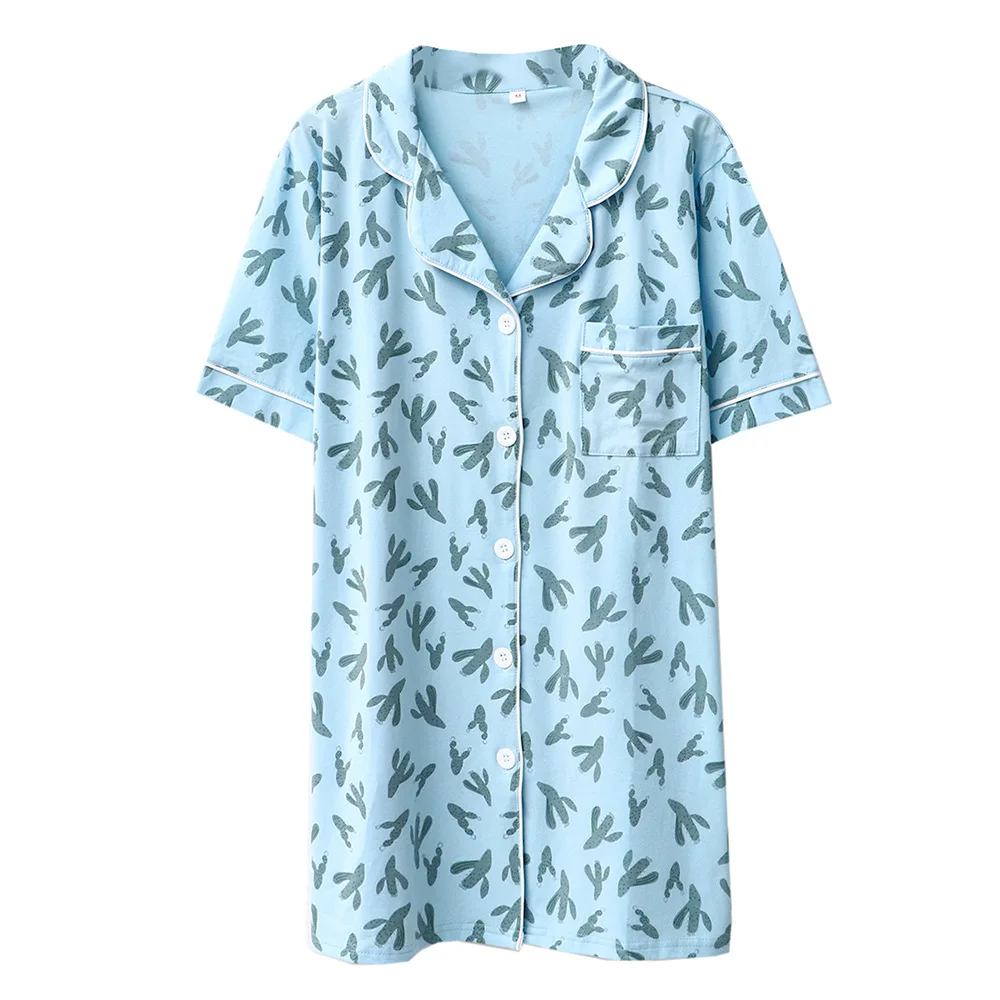 

Sleep Shirt Casual Cotton Nightgown Women Print Sleepwear Home Dressing Gown Soft Intimate Lingerie Nightdress Summer New