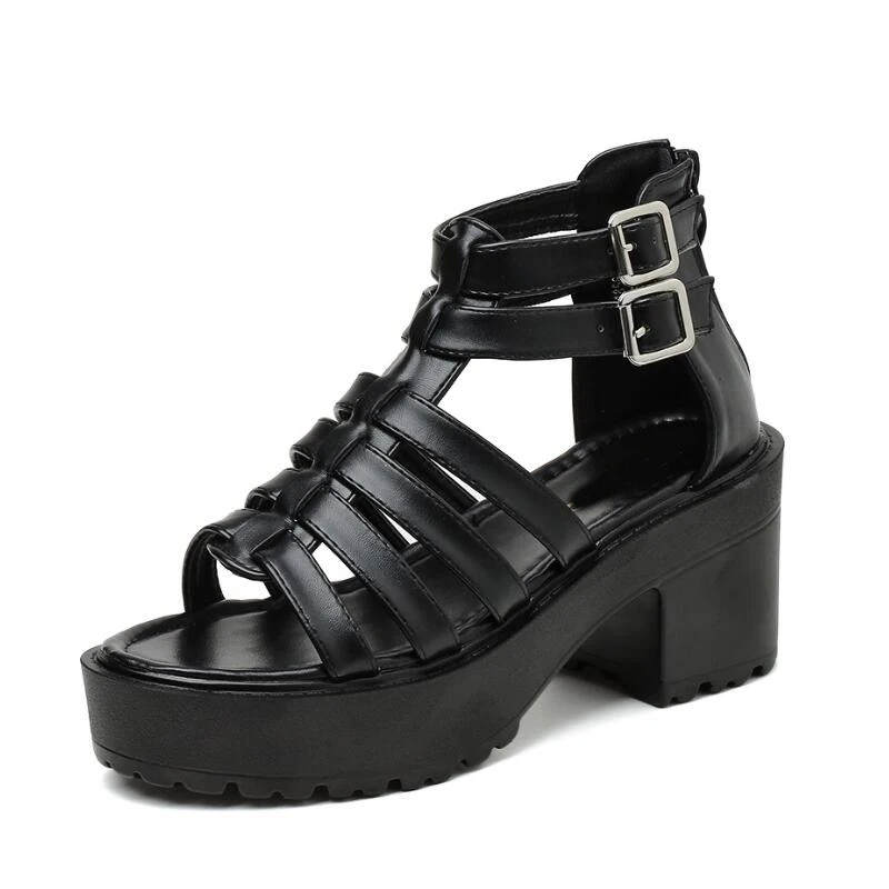 

Vintage Punk Rock Gothic Sandals woman strappy heels Platform pumk shoes chunky sandals Gladiator Sandals women LJB26-1