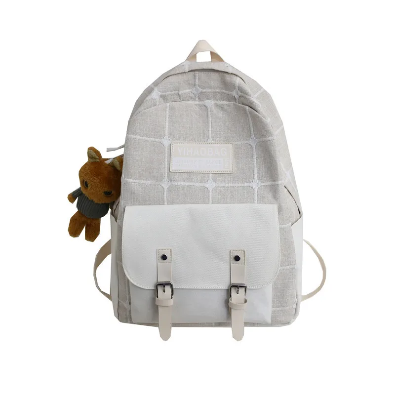 

New Style Plaid Canvas Backpack Women's Korean-style Schoolbag GIRL'S Casual Backpack