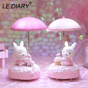 LEDIARY ночник со слоном из смолы, астронавт, колокольчики, музыкальная шкатулка, настольная лампа с животными из кролика, украшение для спальни, подарок для девочек