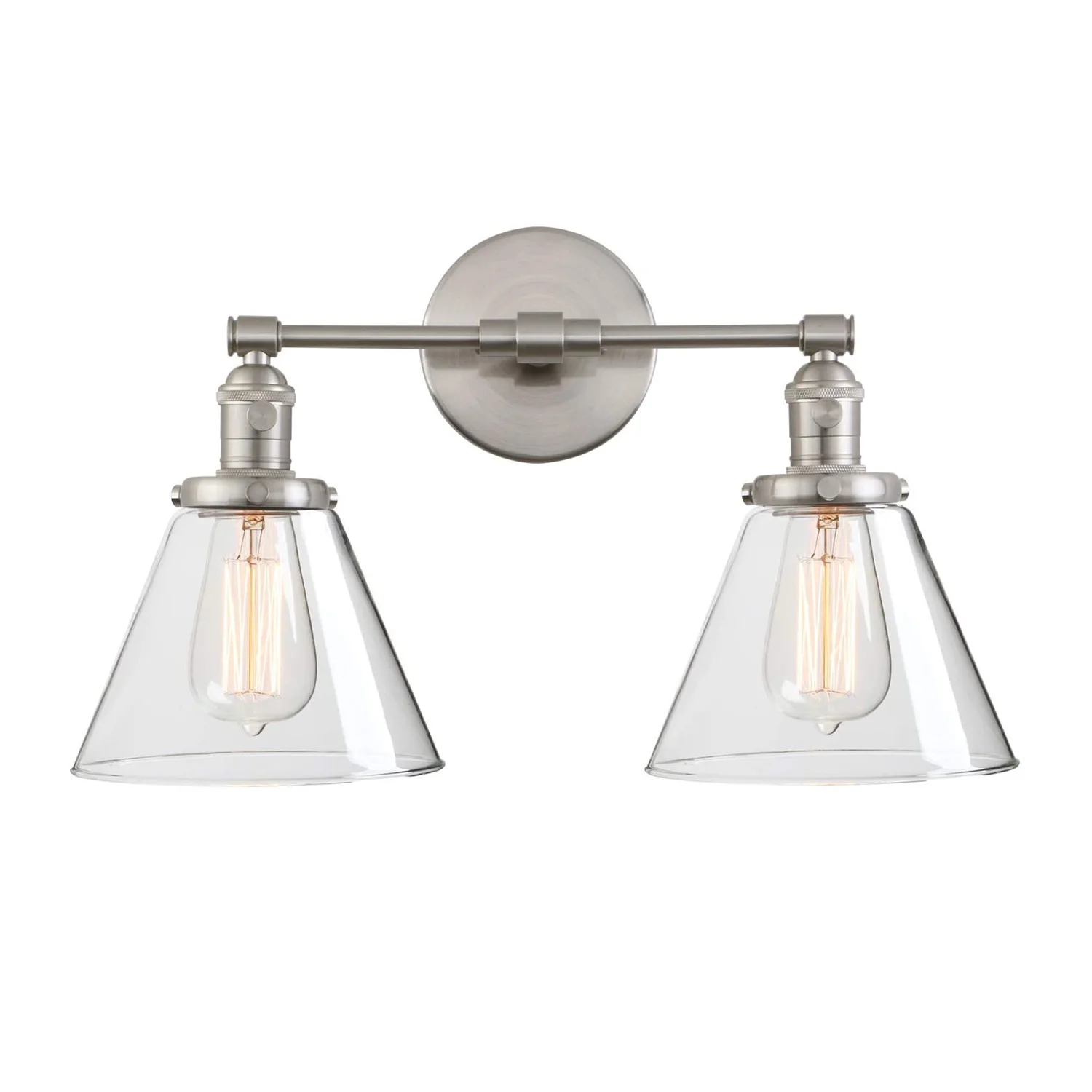 

Funnel Glass Shade Hallway Lamps Industrial Retro Wall Sconce Fittings E27*2 Lights Wall Light with Switch Fixtures （Nickel）