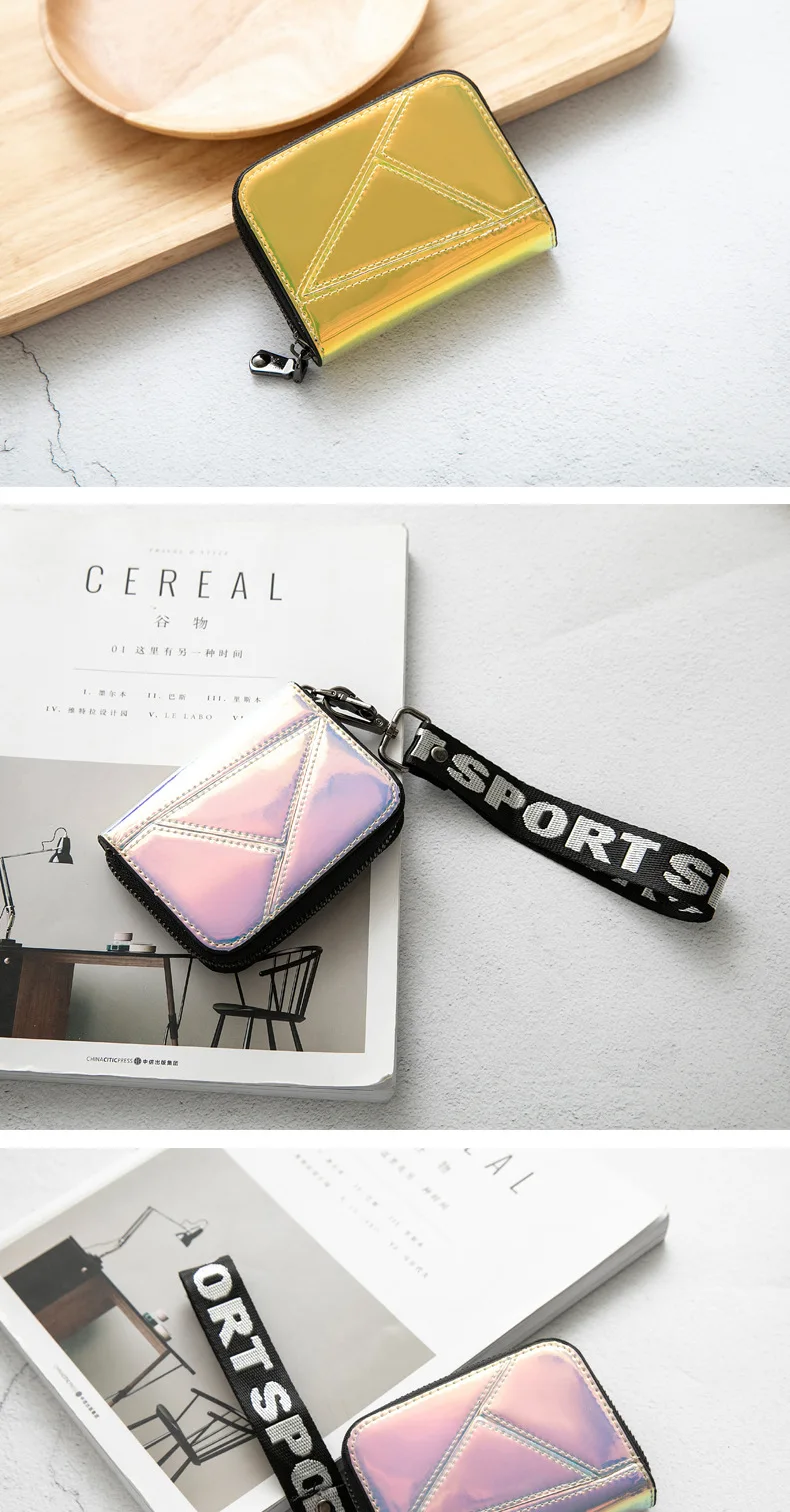 New Laser Card Holder Bag Women Card Wallet Girl Multi-card Card Holder Zipper Coin Purse Lanyard Holographic Wallet Women Purse