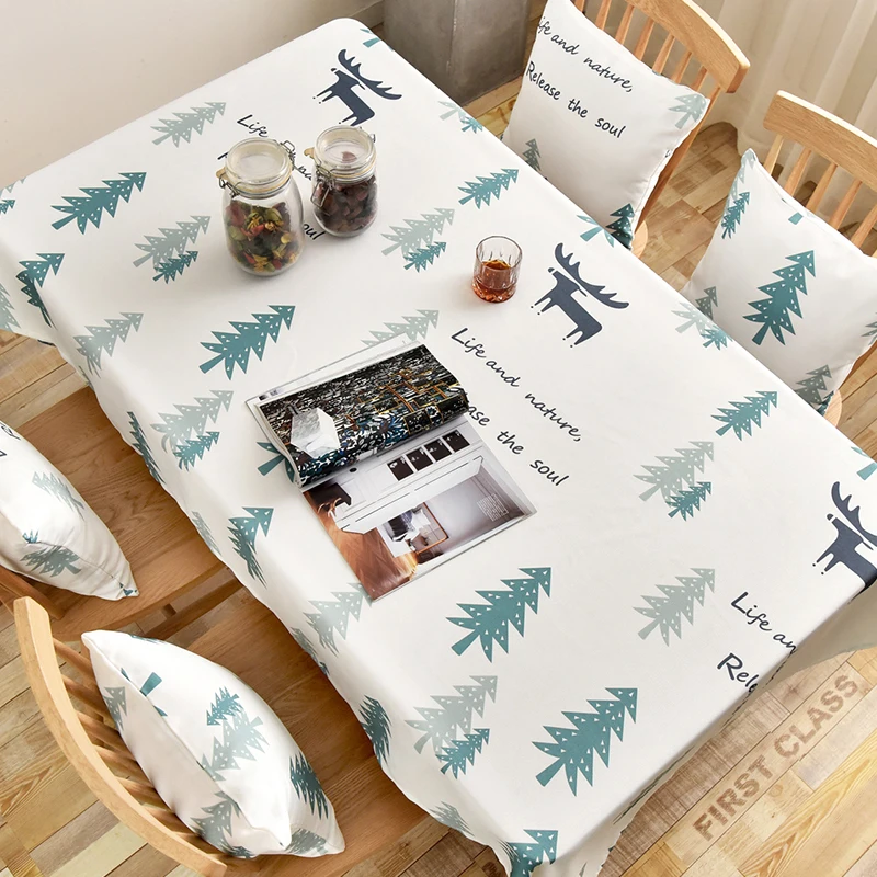 

Table Cloth Linen Waterproof Oilproof Table Cover Protector Dining Table Cartoon Leaves Washable Rectangular
