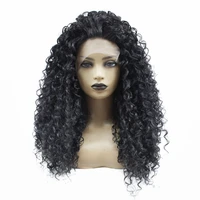 glueless long kinky curly lace front wig black 1b natural hairline with baby hair heat resistant fiber synthetic wigs for women
