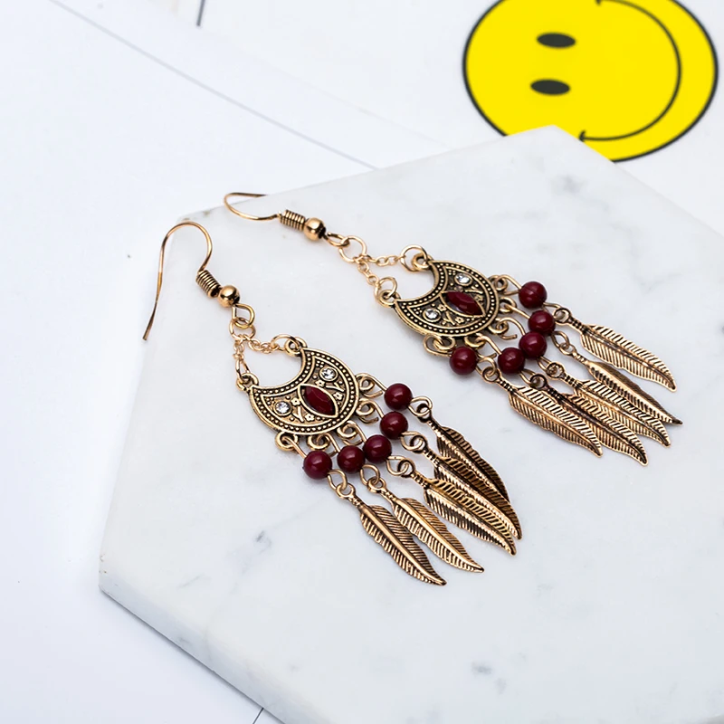 Женские этнические висячие серьги золотого цвета длинные Винтажные с подвесками