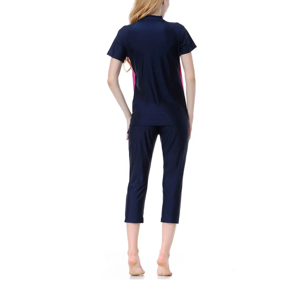 

Muslim Women Swimsuit Traditional Swimwear Swimming Beachwear Swim Cap Pant Kit for Women Ladies (Navy Blue,)