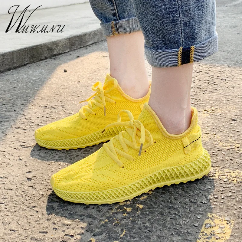 Классные желтые кроссовки женская обувь для папы Новинка Модная вязаная легкая