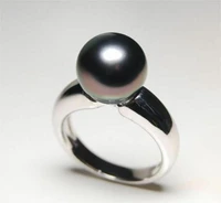 genuine stunning natural round aaa 10 11mm tahitian black pearl ring