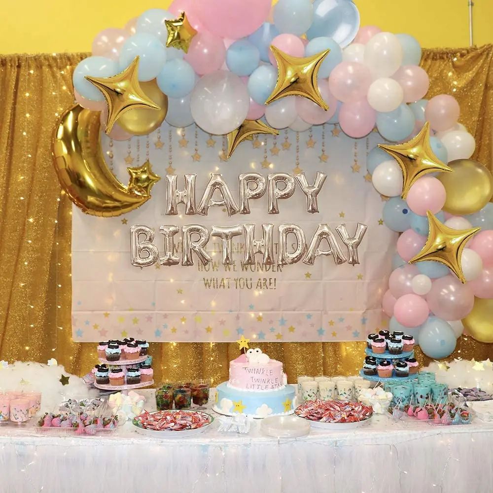 

Moon gold and silver happy birthday aluminum foil balloon party decoration adult children birthday party baby shower decoration