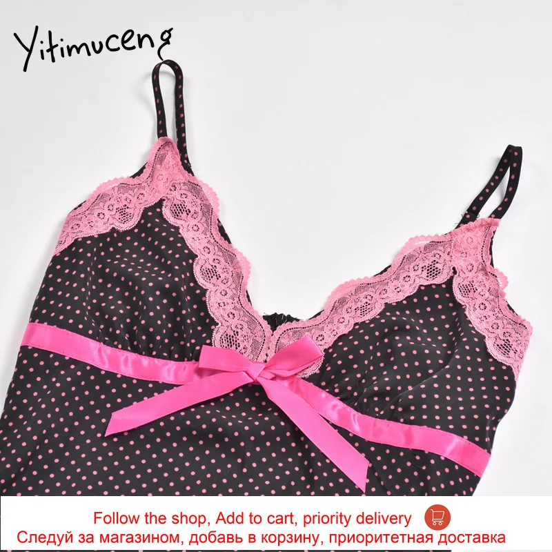 

Yitimuceng Dresses for Women Black Dress Summer 2021 Sliced Fashion Fitted Sexy Print Patchwork Zippers Bow Lace Tie Flowers New