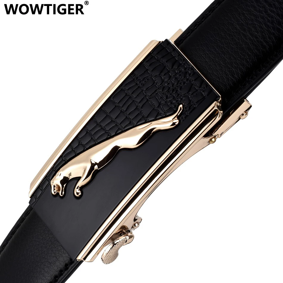 Ремень WOWTIGER мужской из воловьей кожи с автоматической пряжкой пояс золотистого