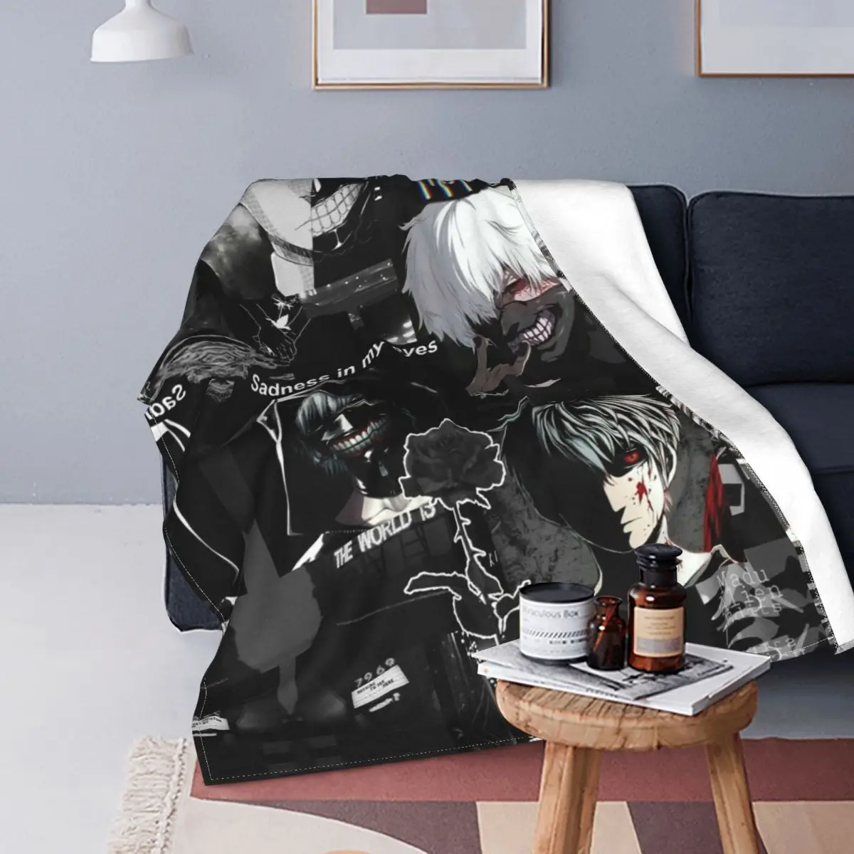 

Kaneki Tokyo Ghoul Flanell Decken Japanischen Manga Anime Harajuku Horror Genial Werfen Decke für Zu Hause 150*125cm