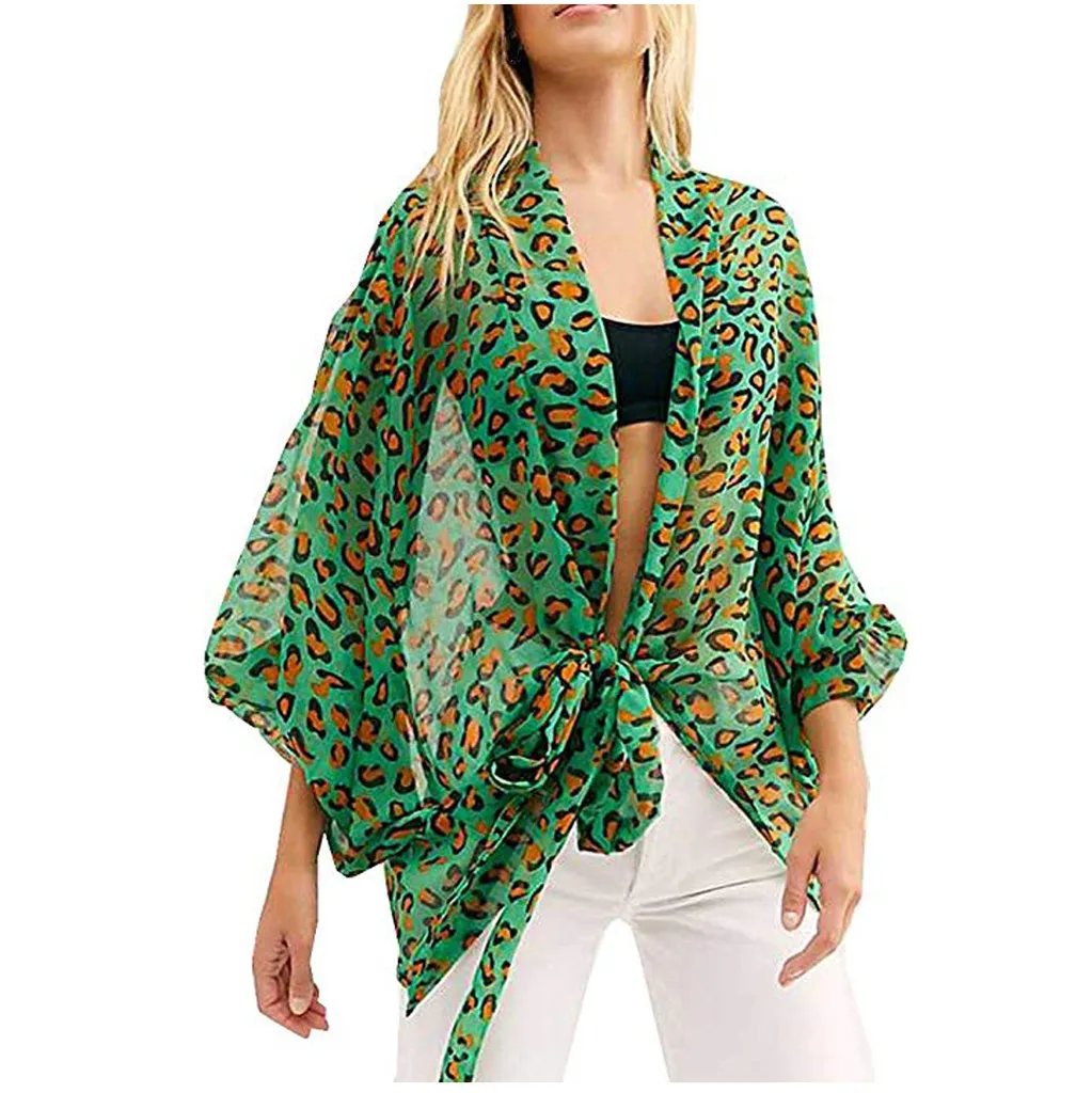 Женская Весенняя модная куртка с принтом и узлом спереди легкая шифоновая