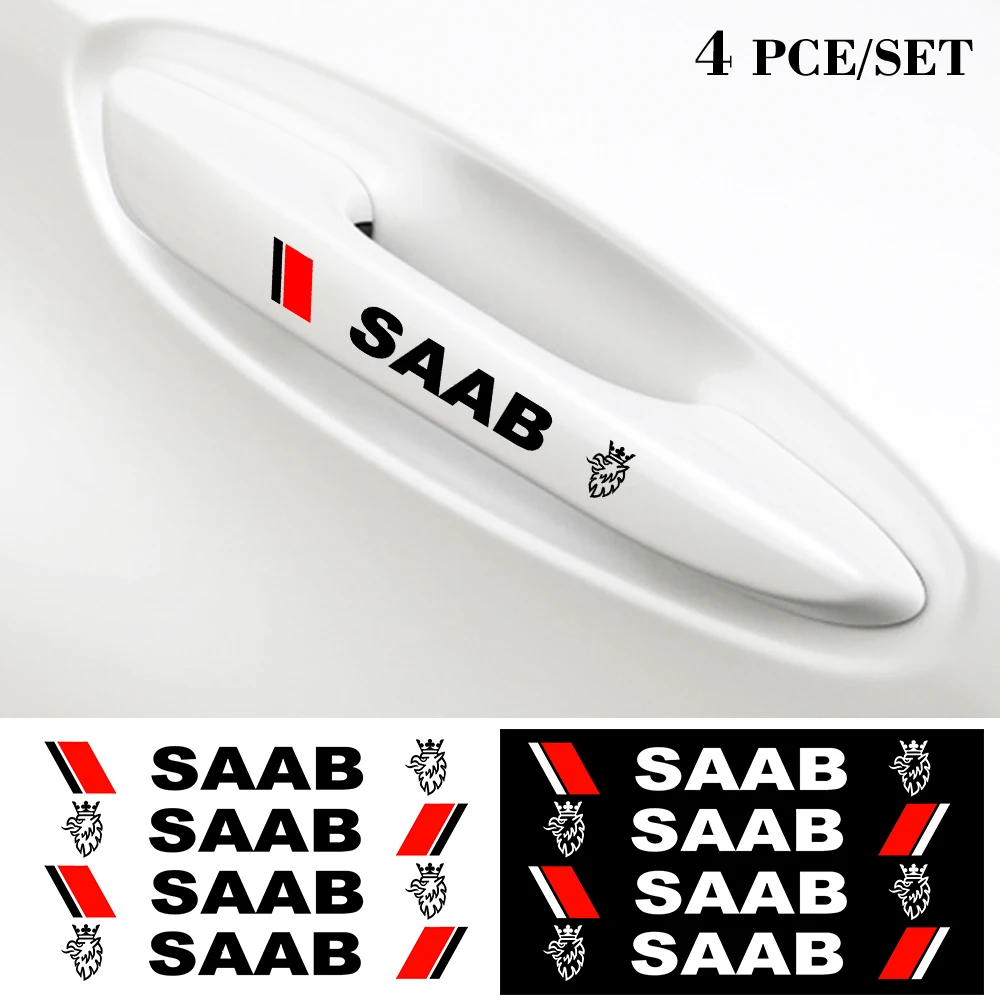 

4PCS Car Door Handle Sticker Rear View Mirror Sticker with Logo Wheel Stickers For SAAB 9-3 9-5 93 9000 900 9-7 600 Accessories