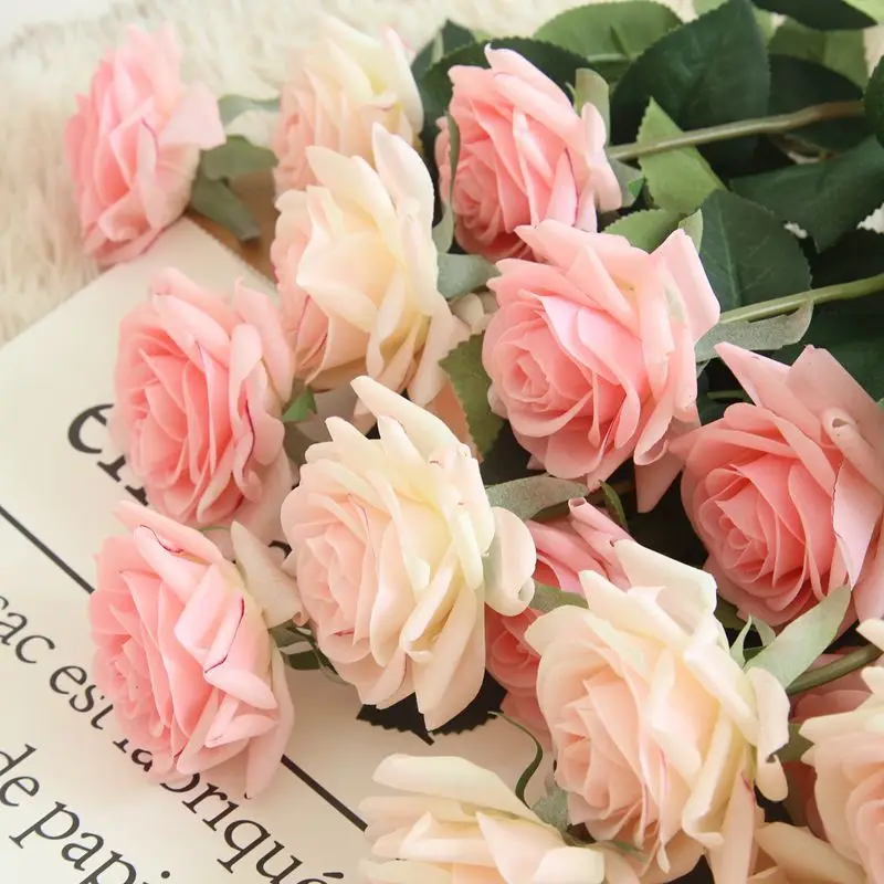 

Real Touch Rose Artificial Flower Branch Stem Latex Rose Home Decorations For Wedding Party Birthday Valentine's Day Gift