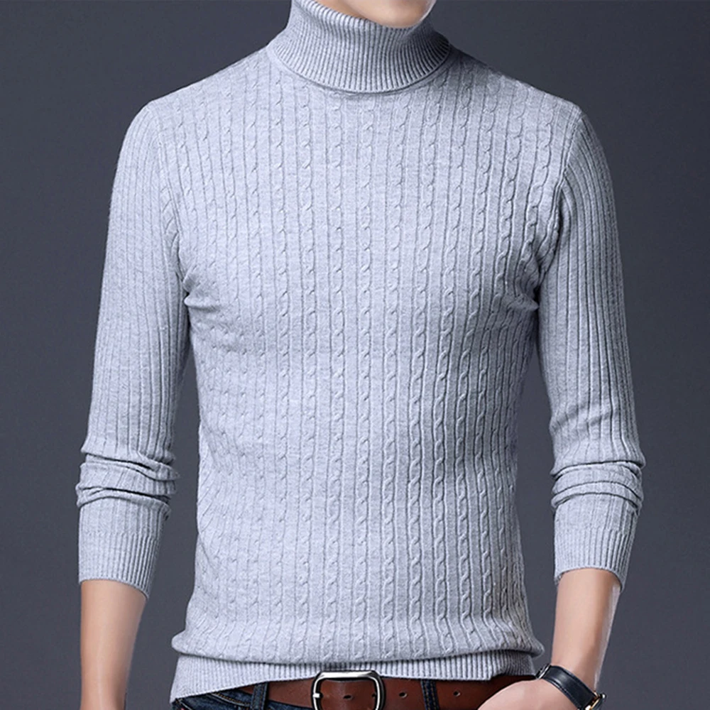 

Covrlge Solid High Lapel Jacquard Hedging British Men's Winter Clothing Male Sweater Pullover Slim Warm Mens Turtleneck MZM070