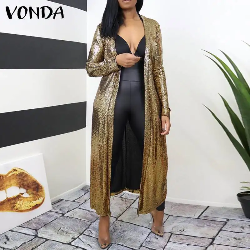 

VONDA Women Long Sleeve Printed Jackets With Belted Autumn Spring Cardigan Long Coats Outerwear Veste Femme Party Overcoats