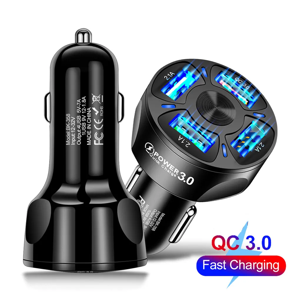 Charger in Car For iPhone 12 Quick Charge 3.0 4.0 Fast Charging For Xiaomi mi Huawei Car-Charger 4 Ports USB Chargers For Phone