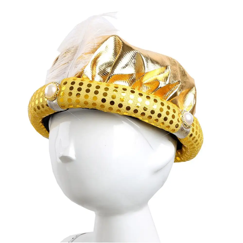 Шляпа с перьями для взрослых и детей в индийском арабском стиле блестками на