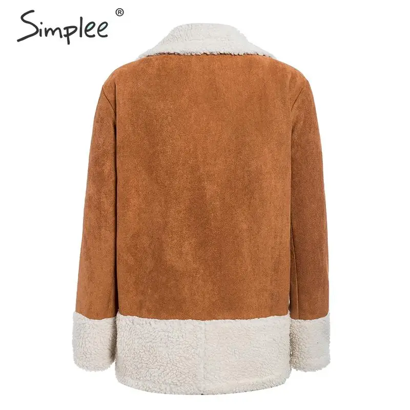 Simplee винтажные коричневый осенние пальто замшевые лоскутные изделия