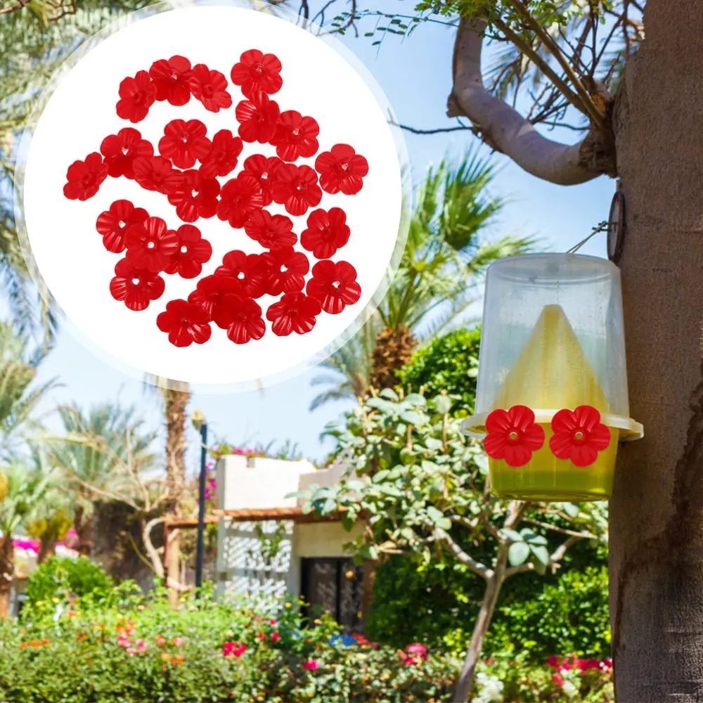 

22Pcs Bird Feeder Replacement Flowers Durable Hummingbird Feeder Parts (Red)