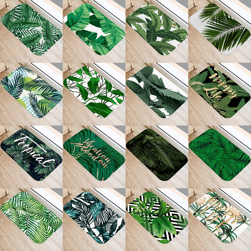 

Tropical Palm Leaf Cactus Monstera Pattern 40*60 Door Mat Coral Velvet Carpet Rubber Indoor Floor Mats Non-Anti-Slip Rug 48223-5