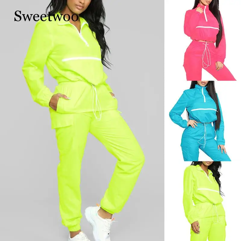 Женские спортивные комплекты из двух предметов неоновые эластичные костюмы для