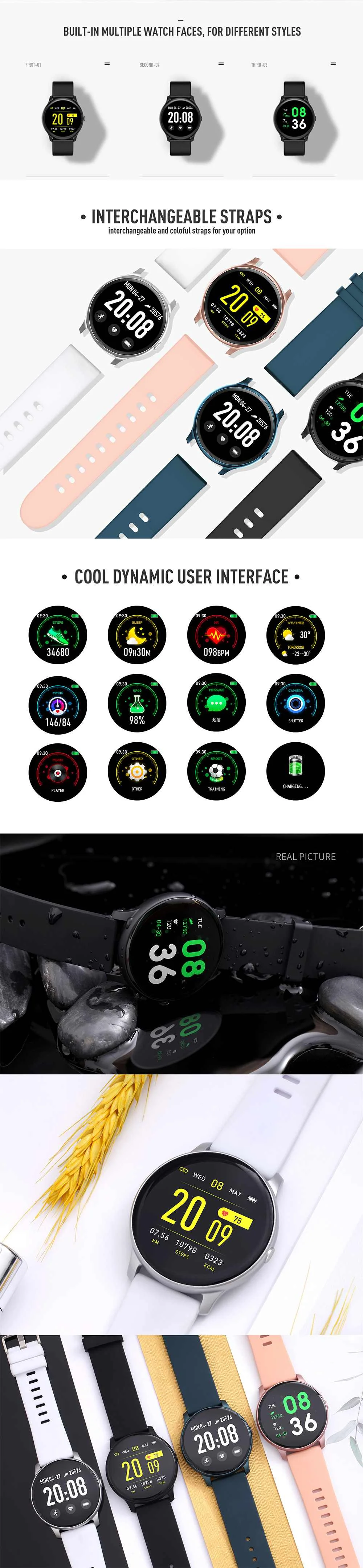 KINGWEAR KW19 монитор сердечного ритма кровяного давления погода толчок музыкальная камера Контроль яркости Регулировка фитнес здоровье Смарт часы