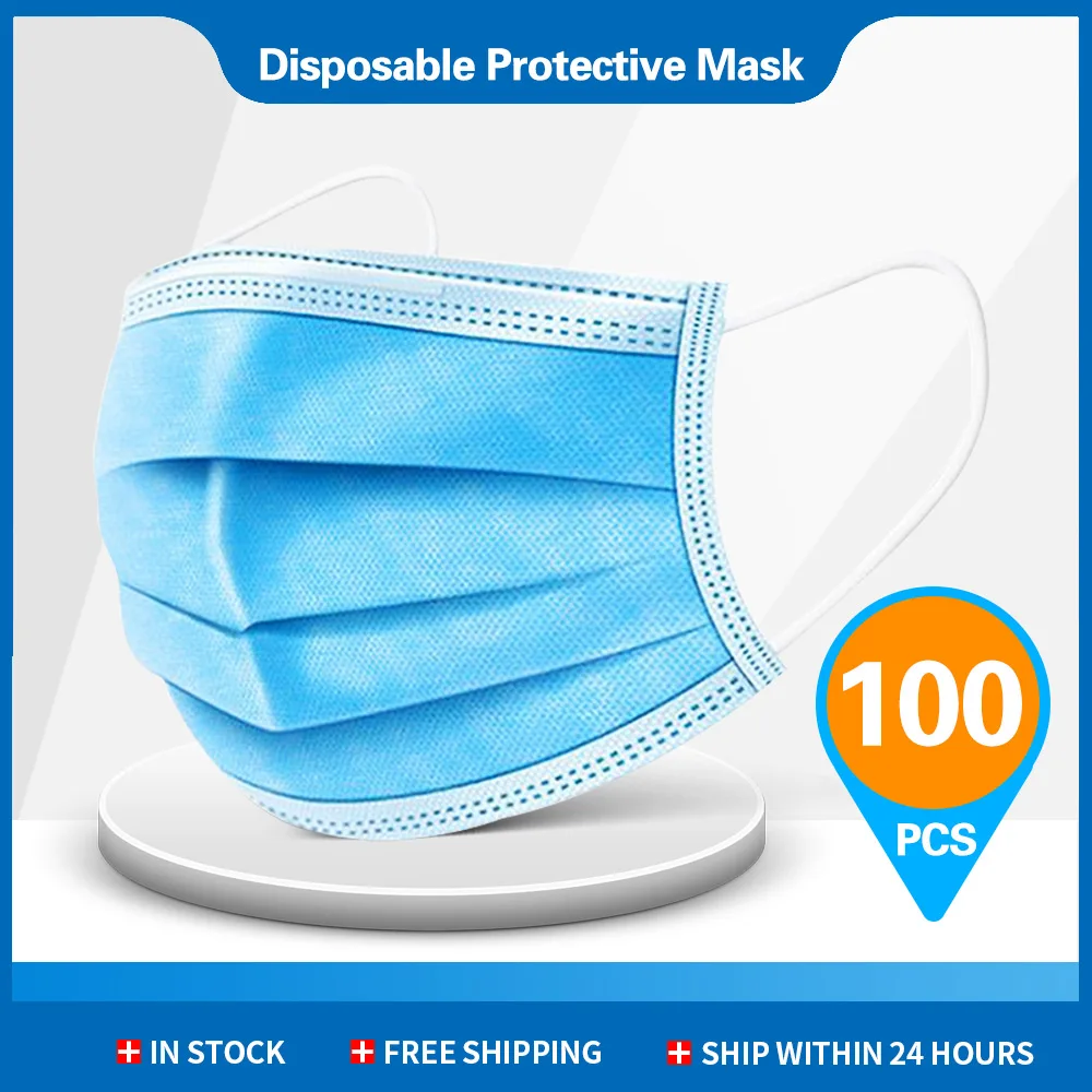 В наличии! Маска одноразовая из нетканого материала 3 слоя 18 часов 100 шт.|Маски| |